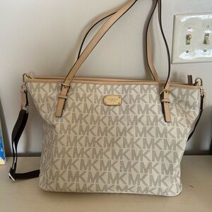 Michael Kors Cream & Tan MK Logo Tote